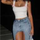 Verdusa Women's Coquette Bowknot Crop Tops Going Out Ruched Fitted Tank Top (White, XS)