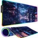 RGB Gaming Mouse Pad, Large Mousepad with Led Light, Gaming Accessories Keyboard Pad for Desk, Non-Slip Rubber Base Big Mouse Mat for Gamer, 31.5 X 11.8 Inch, Japanese Streets