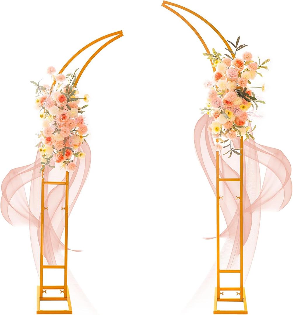 SATBIR 2pcs Large Wedding Arch with Base Flower Stand Arch Bracket Stand Backdrop Stand For Wedding Party Elegant Decorations & Garden Climbing Plants Vines,8.2&6.9 FT-Gold