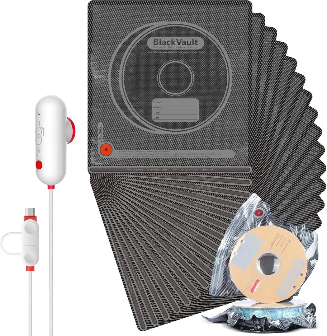 Filament Vacuum Storage Kit with USB Pump, 20 Pack Light-Proof Vacuum Sealed Bags for 3D Filament, Spool Sealing for Keeping Dry and Clean (12.6 * 13.38 in), 20 Black Bags + Usb Pump