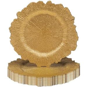 JEVERGN 10 Pack Gold Charger Plates, 13'' Reef Chargers for Dinner Plates, Gold Plate Chargers Set of 10, Round Plastic Charger for Wedding, Party Event, Dinner, Table Setting