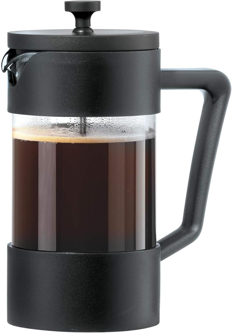 Oggi Borosilicate Glass French Press Coffee Maker (34oz)- 8 Cup Capacity, Coffee Press, Single Serve Coffee Maker, Stainless Steel Lid & Plunger, Make Great Coffee Gifts (Black)