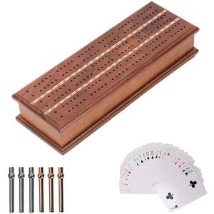 GSE Games & Sports Expert 2-Track Wooden Cribbage Board Game Box with Playing Cards, Metal Pegs and Storage Drawer, Classic Cribbage Board with Large Storage