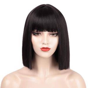 ENTRANCED STYLES Black Bob Wig with Bangs, Short Black Wig for Women Straight Bob Wigs Heat Resistant Synthetic wig Mia Wallace Cleopatra Cospaly Daily Party Use 12 (12.5 Inch, NaturalBlack)