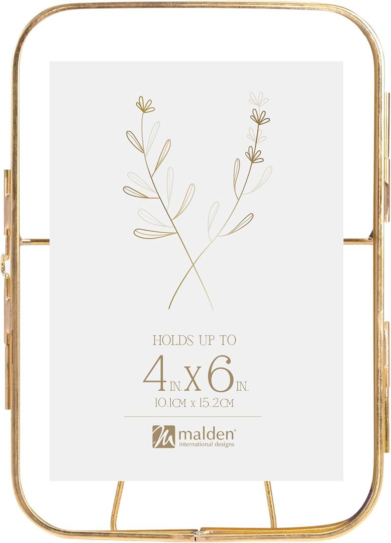 Malden International Designs 4x6 Gold Metal Hinged Floater Tabletop Picture Frame