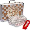 Yellow Mountain Imports Champion-Size Chinese Mahjong Set -146 Large Melamine Tiles, Dice, Wind Indicator & Aluminum Case - No Numbers or Letters - Chinese Style Gameplay Only