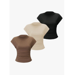 OYOANGLE Women's 3 Pack Business Casual Outfits Mock Neck Ribbed Tank Tops Work Shirts Large