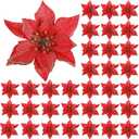 WILLBOND 45 Pieces Christmas Poinsettia Decorations Glitter Poinsettia Flowers Tree Flowers for Xmas Tree Ornaments, 5 Inch(Red)
