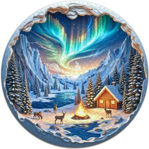 Northern Lights Puzzles for Adults 1000 Pieces, Winter Snow Scene Cabin Bonfire Jigsaw Puzzles 1000 Pieces for Adults, Fun Puzzles with Letters On Back, Challenging Game Toys (26.5 * 26.5in)