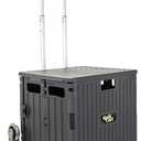 dbest products Quik Cart Stair Climber Wheeled Rolling Crate Teacher Utility with seat Heavy Duty Collapsible Basket with Handle, 18" D x 17" W x 39" H, Black