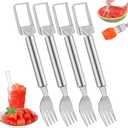 2-in-1 Watermelon Slicer & Fork – 4-Pack Stainless Steel Fruit Cutter Tool for Watermelon, Mango, Pitaya – Portable for Camping, Picnics, Home, Parties – Effortless Cubes & No Mess