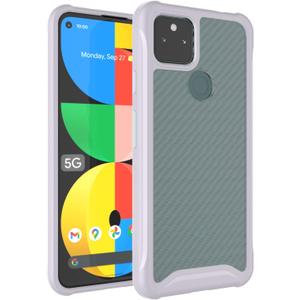 TUDIA Clear Carbon Fiber Compatible with Google Pixel 5a Case 5G, [Lucion] Shock-Absorbent Transparent Slim TPU Carbon Hybrid Bumper Case for Pixel 5a 5G, Light Purple 