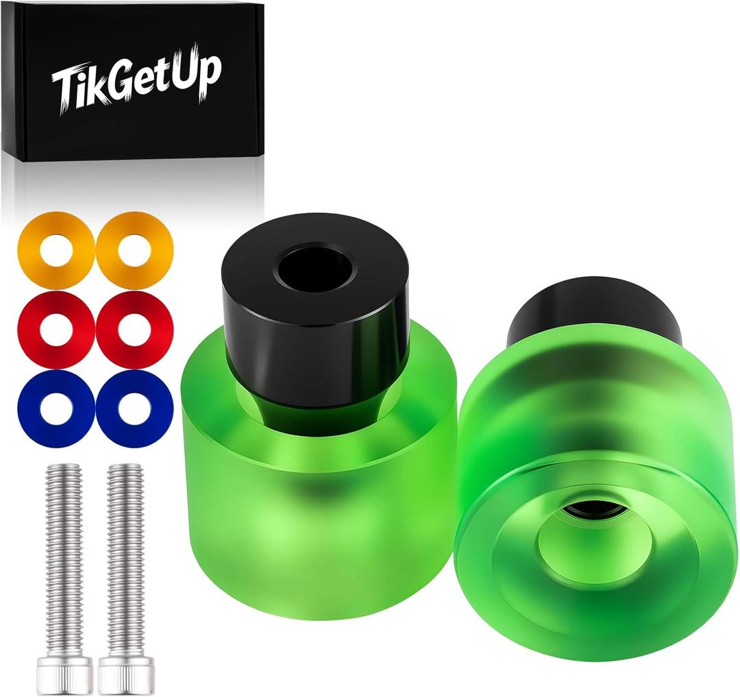 Green Crash Bar End Sliders & Colored washers Fits for Harley Touring Dyna Softail Sportster & Any Other Brand 1-1/4 Inch Engine Saddlebag Guards