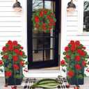 Briful 24 Inch Realistic Artificial Geranium Wreath with Red Silk Flowers and Green Plastic Leaves, Premium PVC Grapevine Base, Indoor Outdoor Front Door Garden Wall Decor