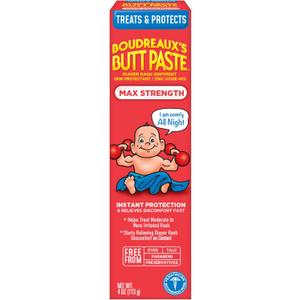 Boudreaux's Butt Paste Maximum Strength Diaper Rash Cream, Ointment for Baby, 4 oz Tube