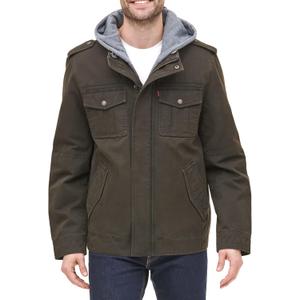 Levi's Men's Washed Cotton Hooded Military Jacket (XX-Large, Dark Brown/Sherpa Lined)