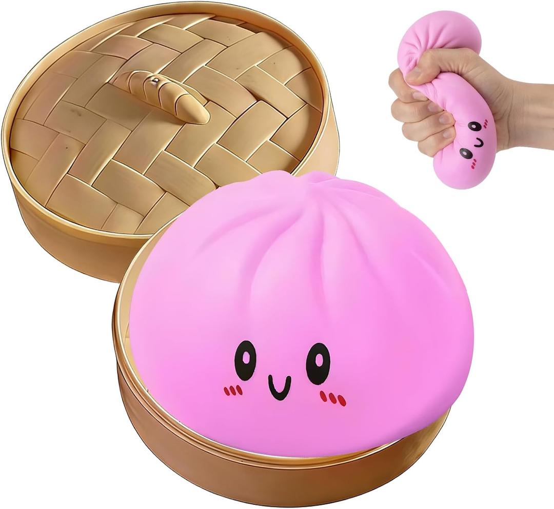 Glitter Dumpling Squishy,Dumpling Squishy Mystery Box,Squeeze Toy for Stress Relief,Easter Basket Stuffers(Pink)