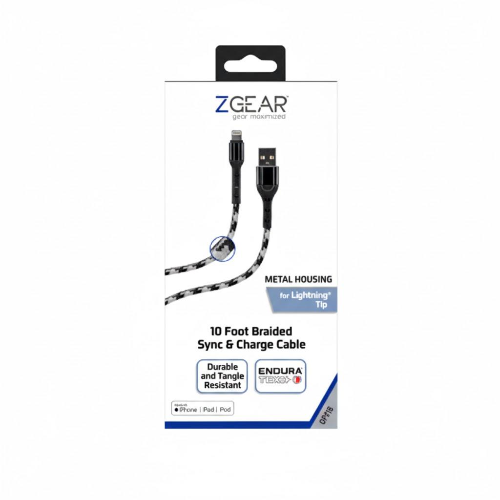 ZGear 10 Foot Braided Sync and Charge Cable for Lightning Tip