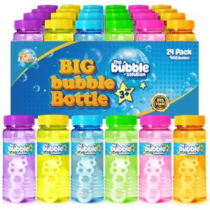 Springflower 24 Pcs Bubble Bottles with Wand,Bubbles Party Favors for Kids,Summer Toys, Blow Bubbles Solution Novelty Toy, Party Favors, Birthday Party Supplies, Outdoor & Indoor Activity,4oz,6 Colors