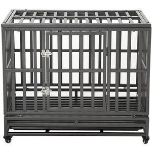 LUCKUP 38 Inch Heavy Duty Dog Cage Metal Kennel and Crate for Large Dogs,Easy to Assemble Pet Playpen with Four Wheels,Black   (37.5"L x 25.5"W x 32.0"H, Dark Silver)