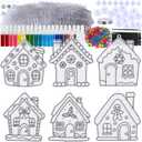 Winlyn 24 Sets Christmas Gingerbread House Suncatchers Ornaments Decorations DIY Window Paint Art Suncatchers Winter Crafts Painting Kits for Kids Classroom Activities Art Project Party Favors