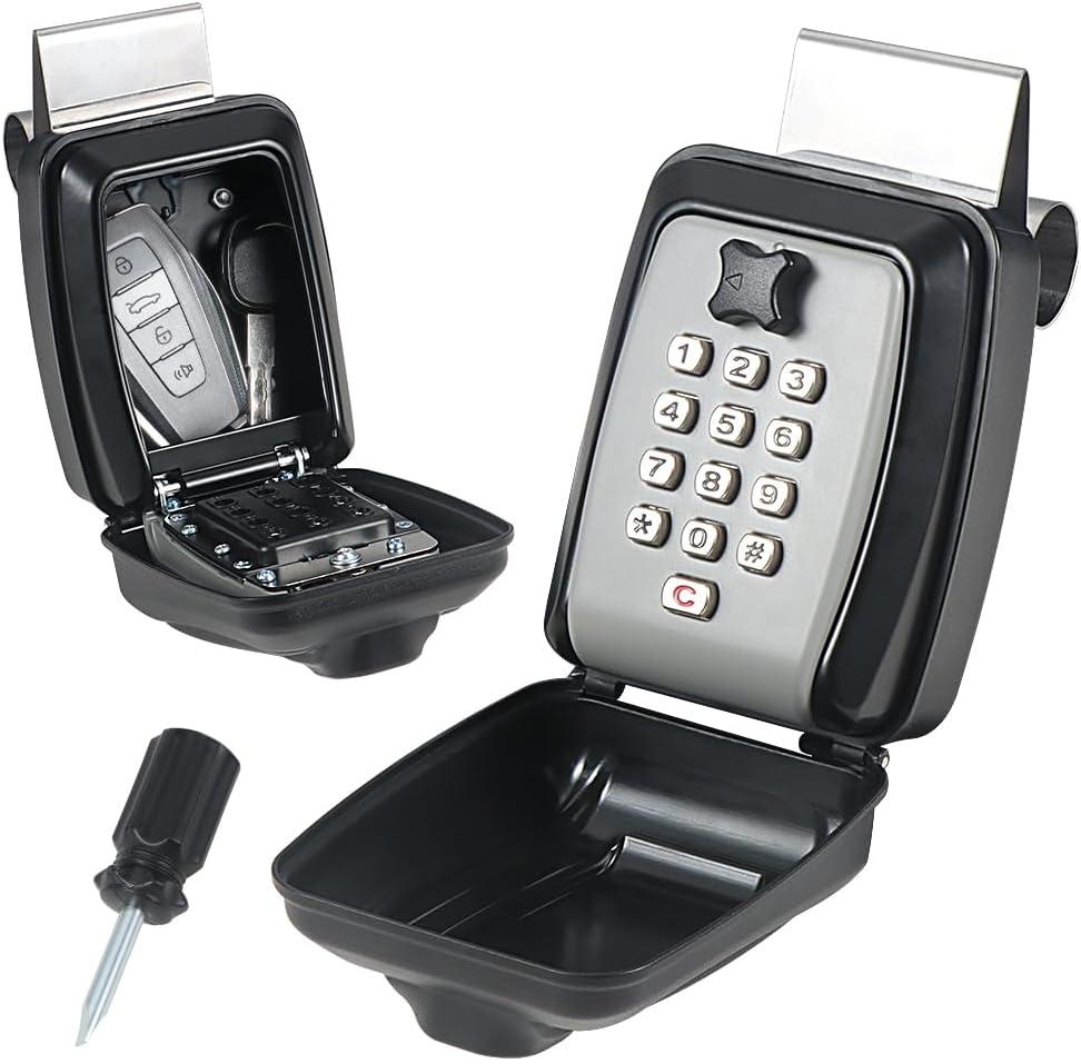 Car Window Punch Button Lock Box, Black Portable Car Key Lock Box, Sturdy Waterproof Large Capacity Lock Box for Turo, Ride Share, GetAround Anti-Theft Devices for Vehicles (Classic Style)