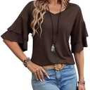 Sialois Womens Blouses Ruffle Sleeve Top V Neck Shirts Casual Outfit Bell Sleeve Cute Tee Spring Fall Summer Fashion Clothes Size S