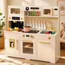 Wooden Play Kitchen for Toddler, Toy Kitchen Set for Kids Pretend with 41 Pcs Toy Food & Cookware Accessories, Kitchen Playset Gift for Boys and Girls Ages 3+, 43"l X 40"h
