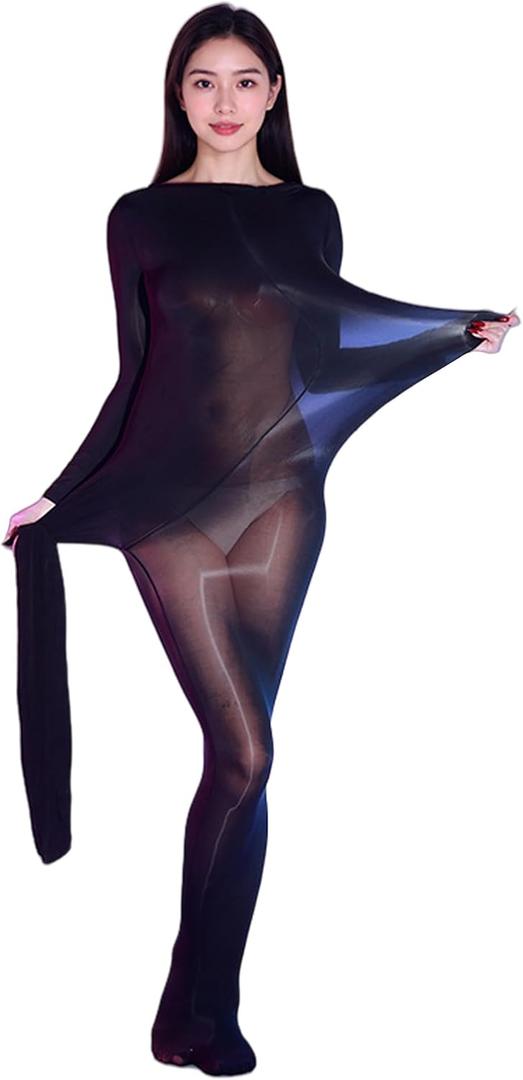 RUIBAVYA Body Stockings for Women Sexy Full Body Stocking Sheer Catsuit Shiny Bodystocking Sexy Lingerie Plus Size