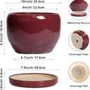 SQOWL Ceramic Pot for Plants - 10 Inch Indoor Planter with Drainage Hole and Saucer, Round Modern Planter Outdoor, Decorative Large Plant Pot for Flower, Living Room Decor, Garden Gifts, Red