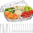 LIMOEASY Chilled Veggie Tray, 15 Inch Clear Party Platter with 4 Compartments, Ice Serving Bowl with Lid, Cold Food Buffet Server for Fruit, Vegetable, Appetizer, Shrimp