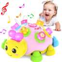 Baby Crawling Toys 6-12 Months, Musical Ladybug Crawling Toy for Infants 0-3-6 7 8 9 10 12-18 Months, Early Education Light Up Music Walking Toys, Shape Matching, Tummy Time Toys for Boy Girl Gift.(Pink)