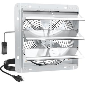 10 Inch Shutter Exhaust Fan, High-Speed 1400CFM Low Noise Attic Fan, Automatic Shutter, Ventilation and Cooling Vent Fan for Greenhouses, Garages, Shop, Chicken Coops, Gable, Shed