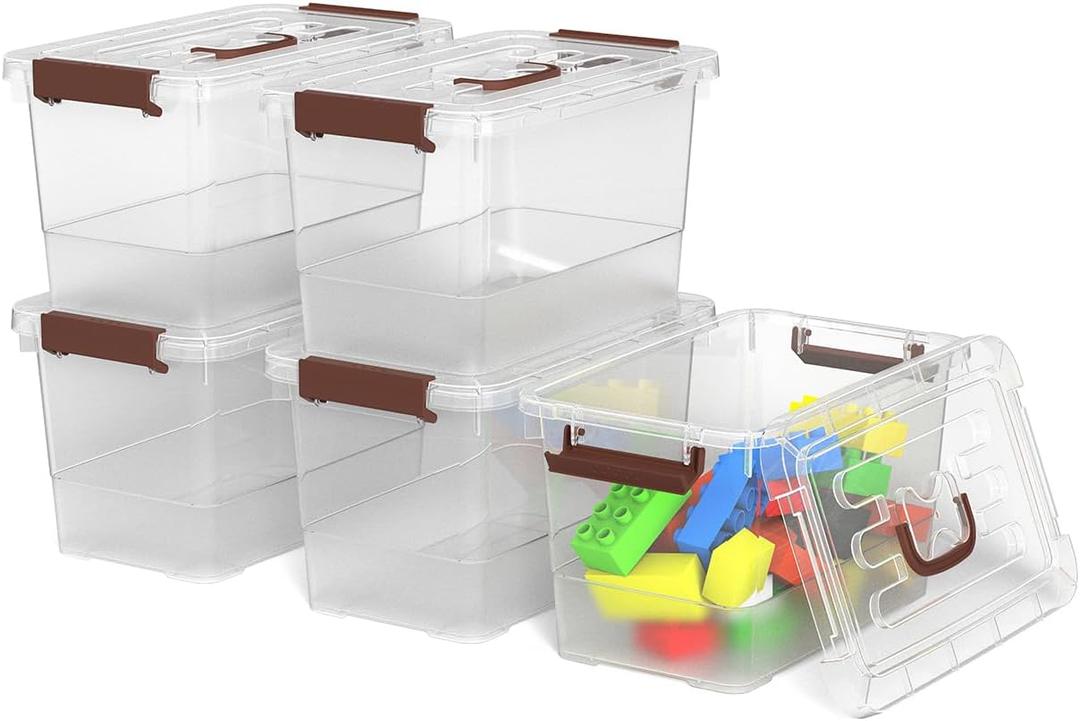 7-Quart Clear Plastic Storage Bins with Lids, 5-Pack Durable Stackable Organization Container with Lock Buckle and Handle