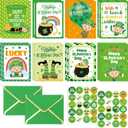 WorldBazaar Happy St. Patrick's Day Cards with Envelopes & Stickers 24 Pcs For Kids and Adults Irish Shamrock Lucky Day Saint Patricks Day Cards