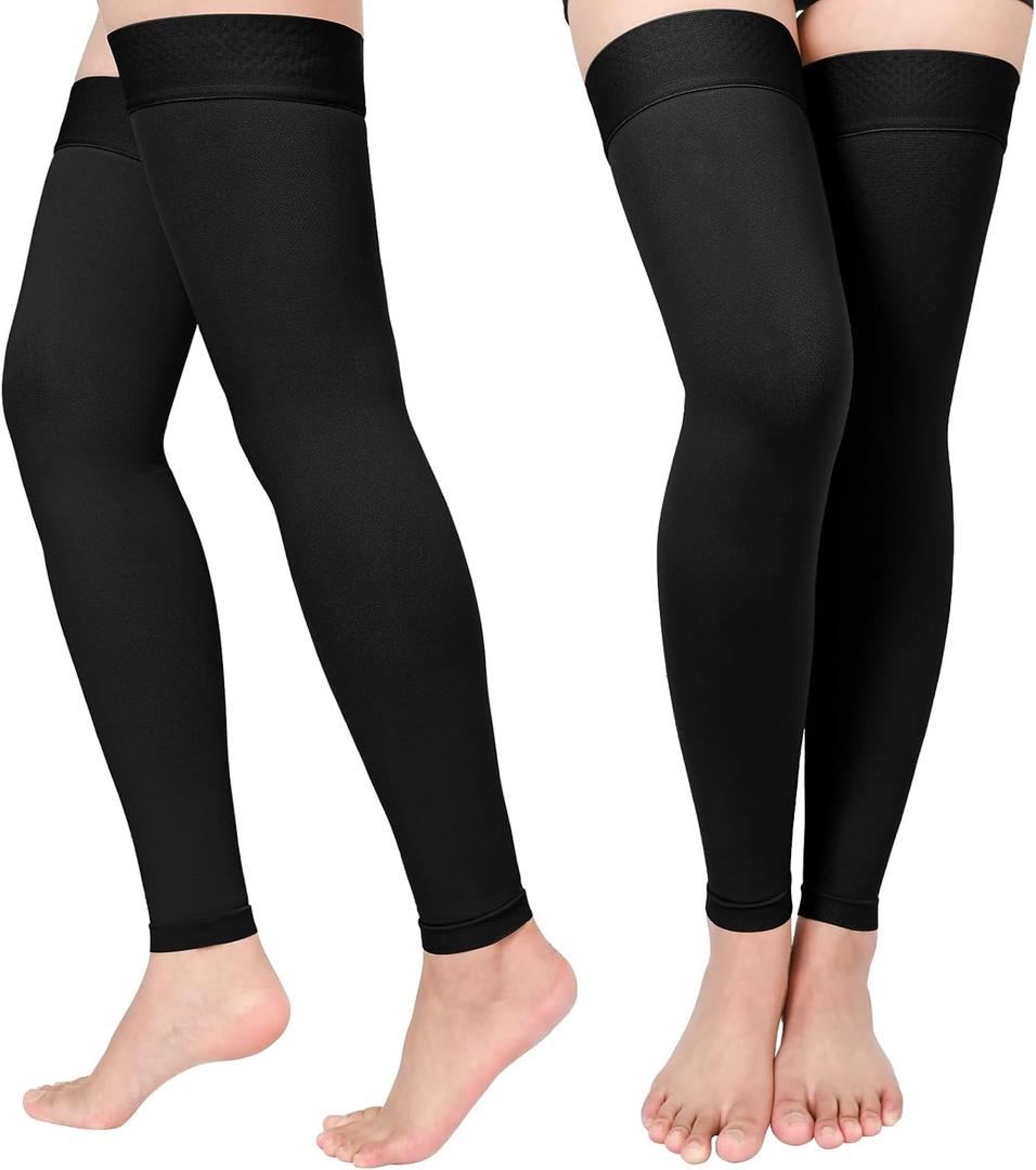 Compression Stockings for Women & Men, 2 Pairs 15-20mmHg Thigh High Compression Socks for Varicose Veins, Swelling, Pregnant, M