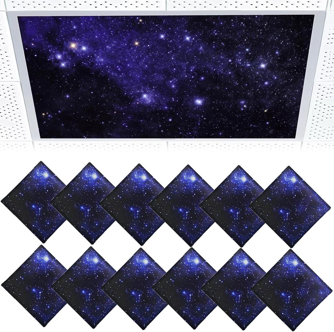 Torixqi12 Pcs Fluorescent Light Covers for Ceiling Lights Classroom, Magnetic Light Filters, Fluorescent Light Diffuser Covers for Office, Hospitals, Home 4 x 2 Feet (starry sky)