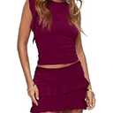 HESUUIO Two Piece Sets for Women Summer Going Out Sleeveless Crop Top and Layered Ruffle Mini Skirt Set