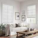 No Drill Roman Shades for Indoor Windows,Cordless Roman Blinds,Linen No Tools Light Filtering Window Shades,Easy to Install Window Blinds for Home Bedroom,70% Blackout-White,34" W x 64" H
