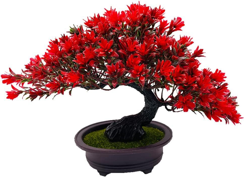 Artificial Plants & Greenery Fycooler Fake Plants Plastic Artificial Bonsai Tree, Red Bonsai Tree Juniper for Home Bedroom Living Room Office Desk Bookshelf Farmhouse Decor Zen Garden Decorations, Red