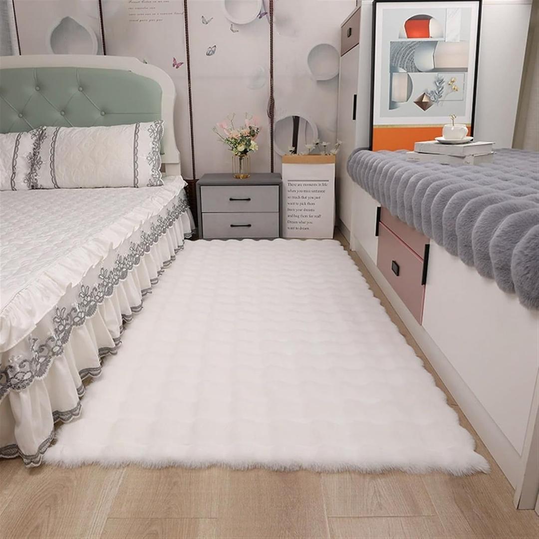 Area Rugs Bubble Soft Faux Rabbit Fur Rug, Ivory White 32" x 60" Plush Carpet Shag Cozy Fluffy Rug Non Slip Machine Washable Shaggy Rectangular Square Rug for Bedroom Living Room Dining Room