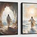 Jesus Walking on Water Wall Art Christian Spiritual Faith Posters Prints Pictures Divine Light Modern Religious Canvas Paintings Wall Decor Prayer Room Bedroom Living Room Decor 12x16 Inch Unframed