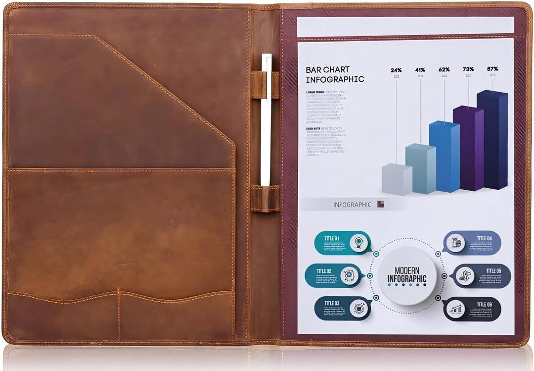 Jack&Chris Leather Portfolio, A4 Document Folder Legal Pad Padfolio, Professional Writing Letter Notepad Clipboard Sleeve Organizer, Resume Folio Binder for Men&Women,JC1823
