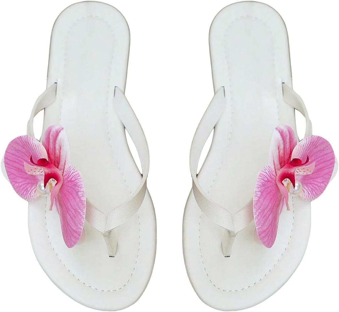 OYOANGLE Women's Boho Flower T Strap Thong Sandals Summer Vacation Flip Flops Beach Slippers (7.5, Pink)