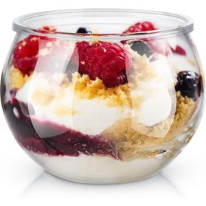 Newtay 25 Pcs 3 oz Sphere Plastic Dessert Cups for Party Small Clear Parfait Appetizer Cups Mini Round Dessert Bowl Disposable Ice Cream Salad Fish Bowl for Serving Wedding Event Birthday Party Cake