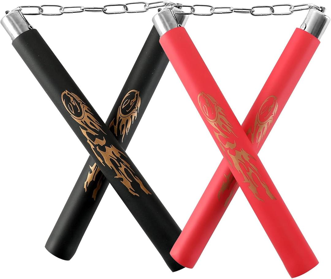 TOPOINT Nunchuck, 2 Pairs Safe Foam Rubber Training Nunchucks/Nunchakus with Steel Chain for Kids & Beginners Practice and Training