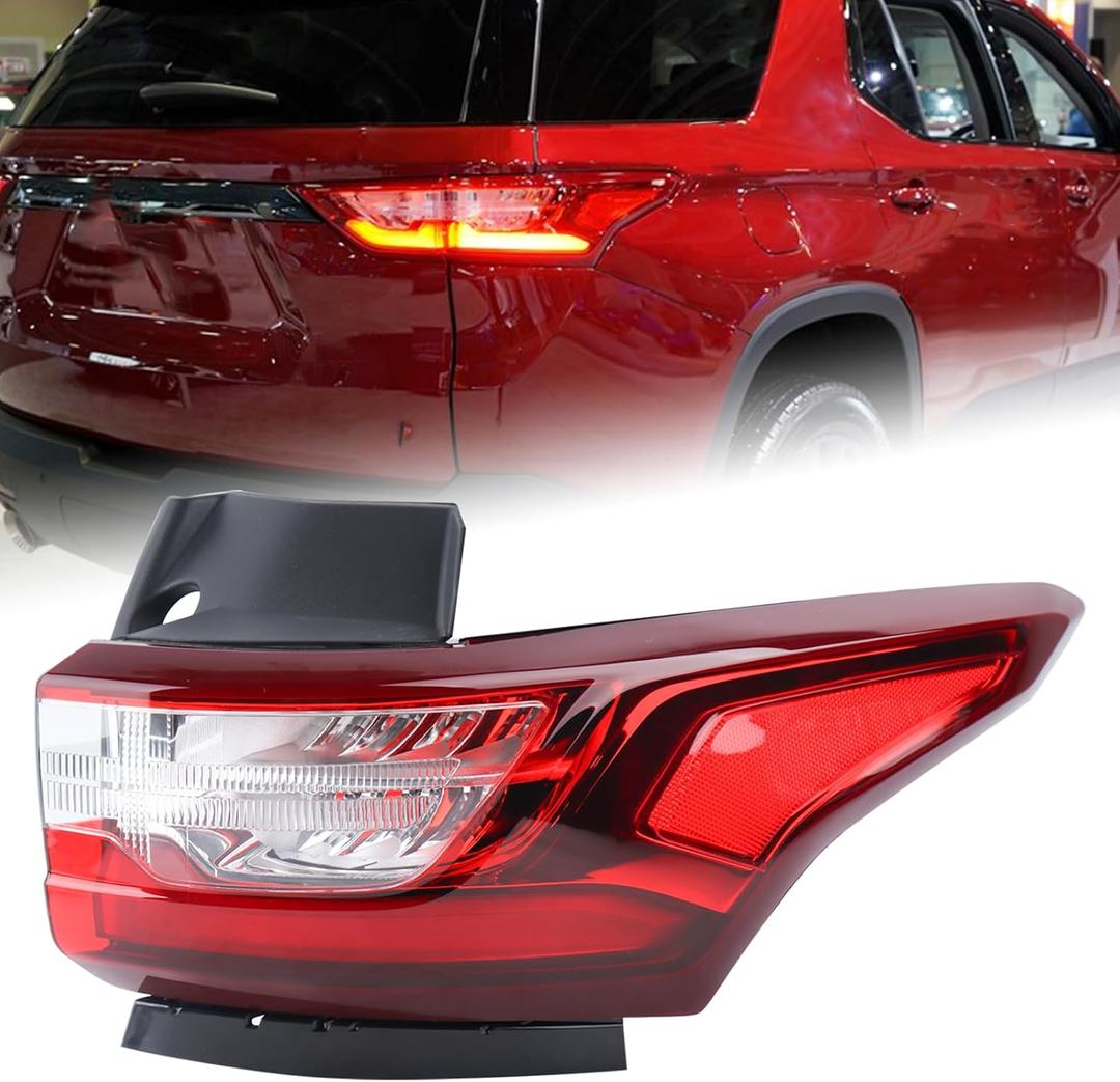 Right Passenger Side LED Tail Light Compatible for 2018 2019 2020 2021 Chevy Traverse Chevrolet Outer Rear Lamp Assembly With Bulbs 84618032 GM2805130 RH