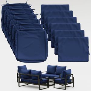 Thick Outdoor Back&Seat Cushion Covers 22×24×4in 6Pcs for Patio Furniture with Zipper Closure and Handle, Waterproof Replacement Slipcover for Garden Rattan Chair Sofa, Blue