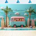 Ice Cream Dessert Truck Photography Backdrop Summer Beach Themed Party Decorations Background Palm Trees Kids Birthday Wedding Party Backdrop (7X5FT,2)