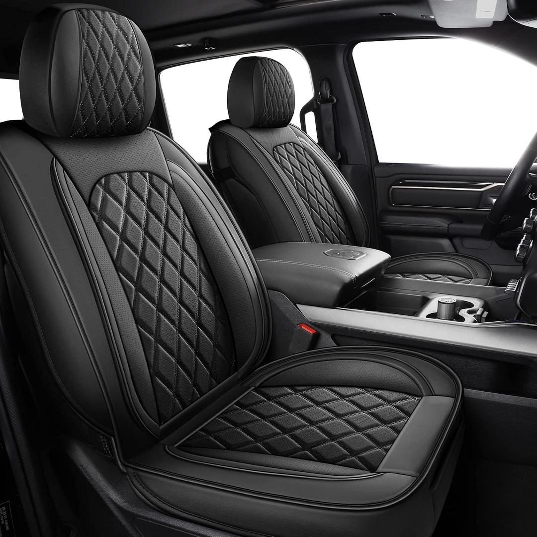 MIROZO Truck Seat Covers Full Set for Ram, Waterproof Ram 1500 Seat Cover Leather Seat Cover Compatible with 2009-2025 Ram 1500/2500/3500 Crew Quad Cab Pickup with Split Curved Bench 40/60,Black